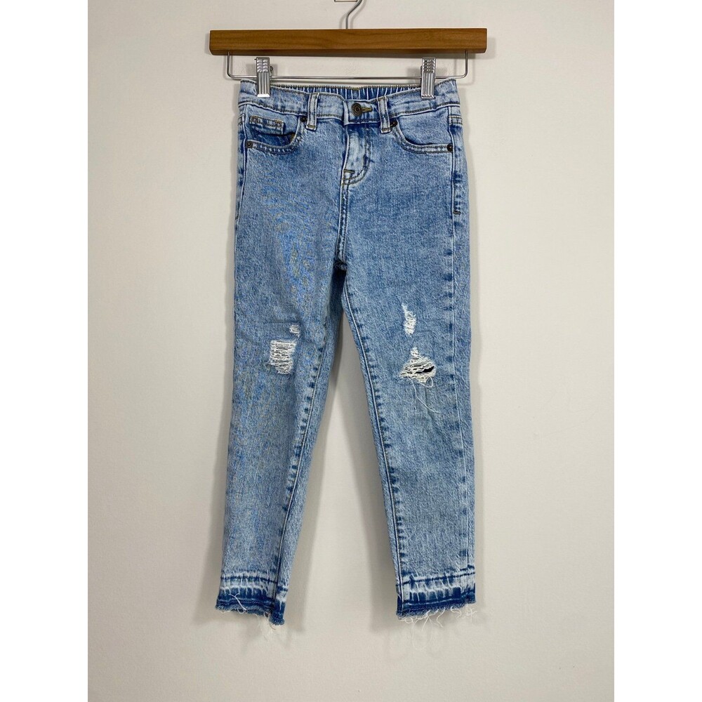 Cat & Jack Girls Distressed Jeans Size 5 Straight Light Wash Raw Hem